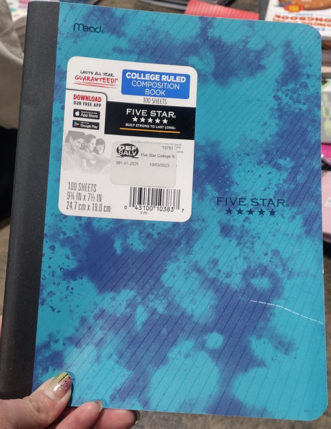Five Star College Ruled Composition Notebook
-Various Colors
