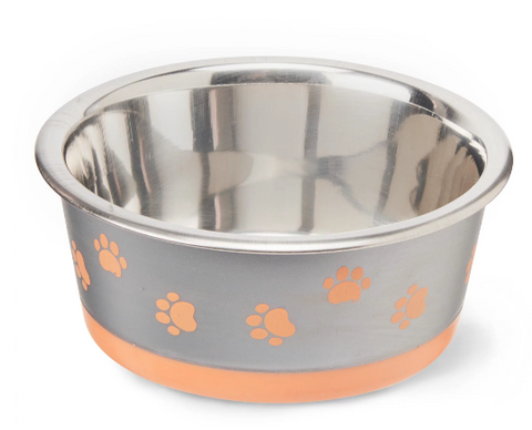 Vibrant Life Paw Print Stainless Steel Pet Bowl - Perfect for Dogs and Cats Varied Colors and Sizes