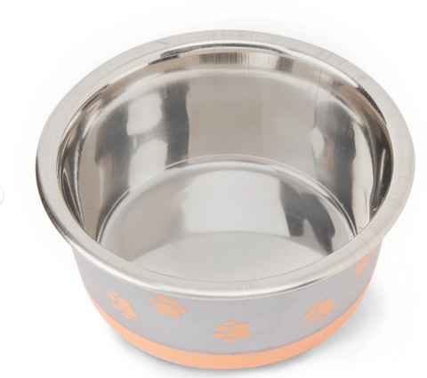 Vibrant Life Paw Print Stainless Steel Pet Bowl - Perfect for Dogs and Cats Varied Colors and Sizes