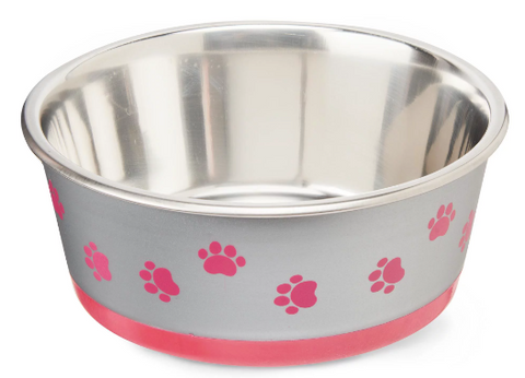 Vibrant Life Paw Print Stainless Steel Pet Bowl - Perfect for Dogs and Cats Varied Colors and Sizes