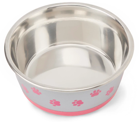 Vibrant Life Paw Print Stainless Steel Pet Bowl - Perfect for Dogs and Cats Varied Colors and Sizes