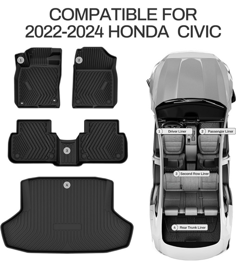 AUTOSAVER88 Floor Mats & Cargo Liner for Honda Civic 2022-2024 (Non Hatchback)