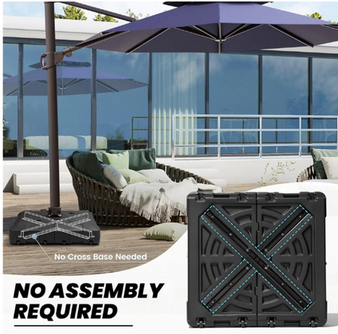 Crestlive Products Offset Umbrella Base with Wheels, Patio Stand, Square Base Sand/Water Fully Filled 220LBS (Black)