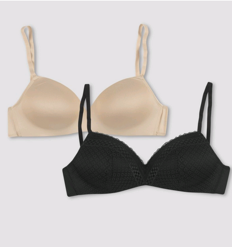 Maidenform Self Expressions Women's 2pk Wireless Bra SE0583 - Beige/Black 40DD