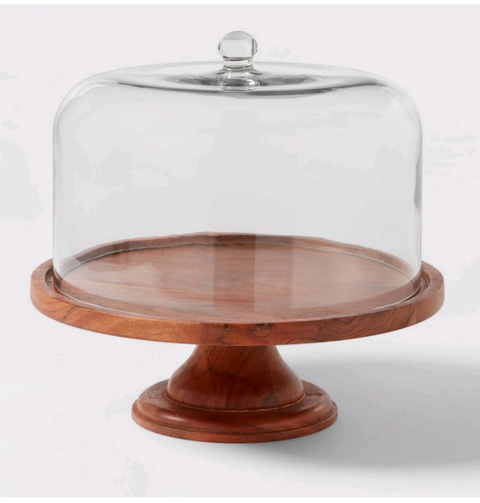 Round Glass & Wood Dessert Stand - Threshold