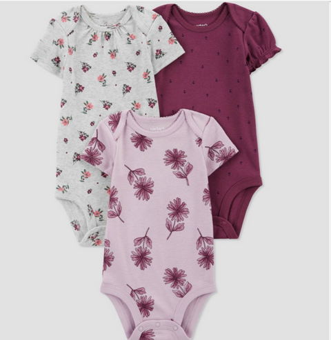 Carter's Just One You Baby Girls' 3pk Short
Sleeve Bodysuit - Purple/Gray 9M