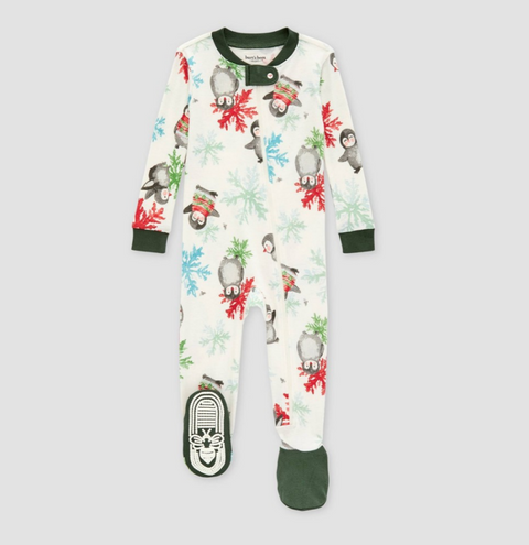 Burt's Bees Baby Baby Organic Cotton Snug Fit Snowflakes and Penguins Footed Pajama - Off-White