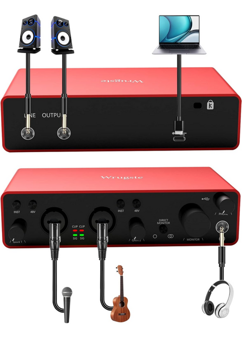 2i2 Audio Interface for Recording Podcasting and Streaming Ultra-low Latency Plug&Play Noise-Free XLR Audio Interface