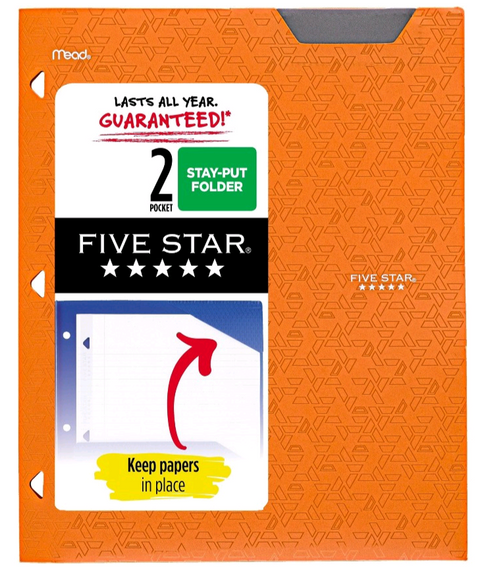 Five Star 2 Pocket Plastic Folder - Various Colors