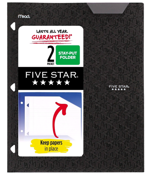 Five Star 2 Pocket Plastic Folder - Various Colors