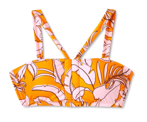 Women's Tropical Print Bralette Bikini Top - Kona Sol Orange L