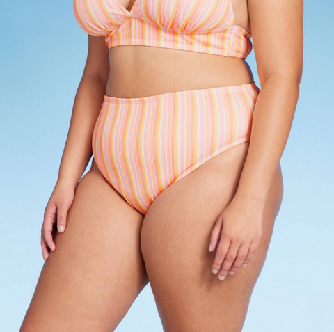 Women's Mid-Waist Extra High Leg Extra Cheeky Bikini Bottom - Wild Fable™ Orange Striped