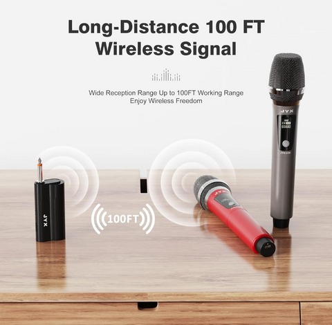 JYX Wireless Microphone, Dual 2 UHF Cordless Mic System with Rechargeable Receiver