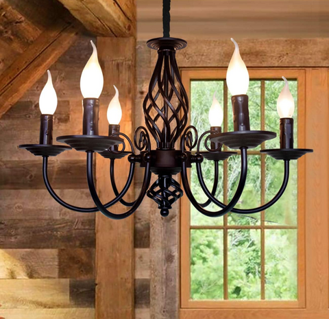 French Country Chandelier, Vintage Candle Chandelier, 6 Lights Farmhouse Pendant Light Fixture