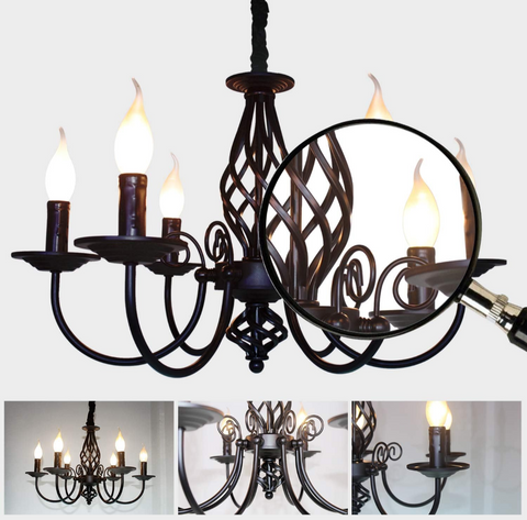 French Country Chandelier, Vintage Candle Chandelier, 6 Lights Farmhouse Pendant Light Fixture