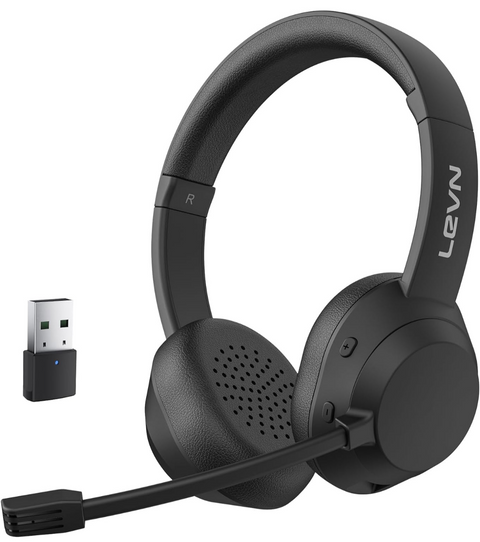 LEVN Bluetooth 5.3 Headset, Wireless Headset with Mic for Work Noise Cancelling