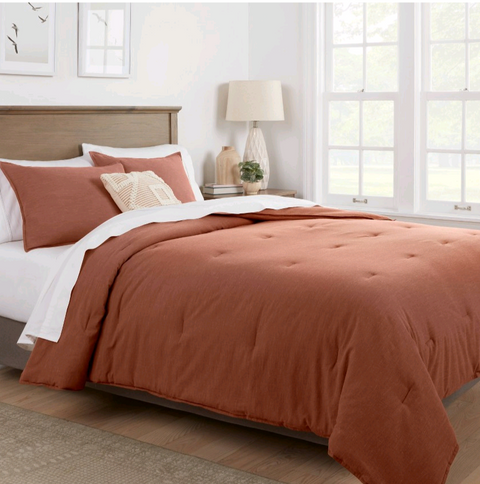 Full/Queen Space Dyed Cotton Linen Comforter & Sham Set Cognac - Threshold™