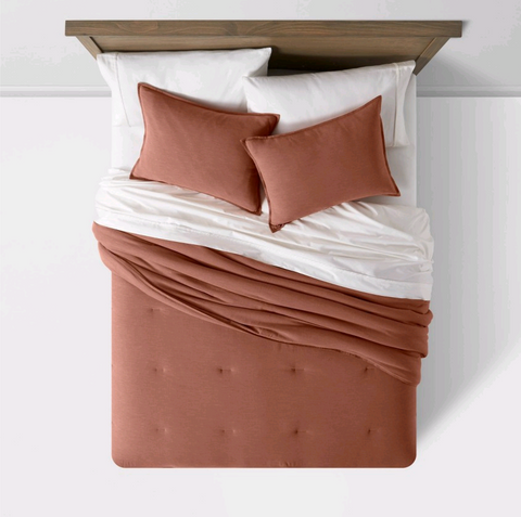 Full/Queen Space Dyed Cotton Linen Comforter & Sham Set Cognac - Threshold™