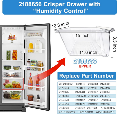 Amazon Med-[2 Pack] Upgraded 2188656 Fridge Crisper Drawer (UPPER) Humidity Control Drawer & 2188664 Refrigerator Crisper Bin Drawers (LOWER)