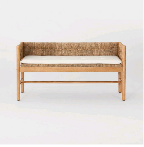 Target Furniture-Elden Wood Bench with Woven Back and Loose Cushion Seat - Threshold™ designed with Studio McGee