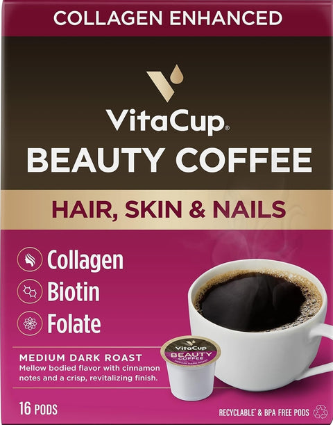 RCI AMAZON GROCERY VitaCup Beauty Collagen Coffee Pods for Hair, Skin & Nails, with Biotin & Folate, Medium Dark Roast