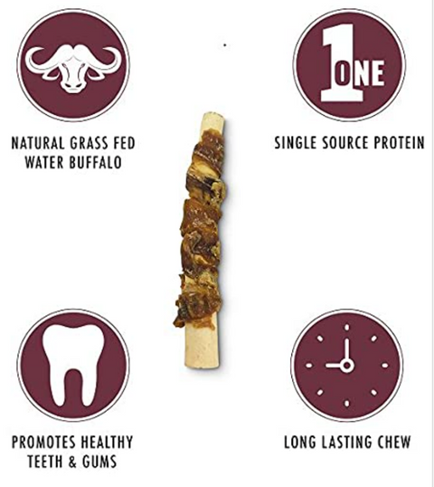 Wild Eats Long Lasting Natural Buffalo Tail Wrapped Steak Jerky Dog Chew