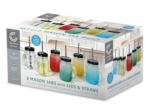 Mason Jars with Lids and Straws, 6pk, 16oz
