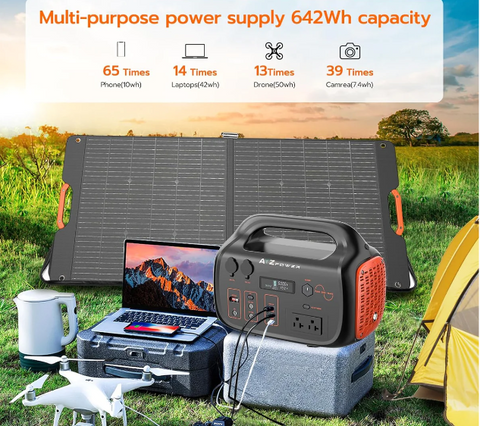 ATZ POWER Portable Power Station 600WSolar Generator 642Wh with Pure Sine Wave 2 * 600W AC Output, PD 60W USB-C for Outdoor Travel, Camping, Emergency Power Outage