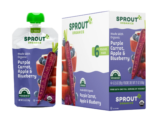 RCI Food - Sprout Organics Stage 2 Baby Food, Organic Purple Carrot Apple Blueberry, 3.5 oz Pouches (6 Pack)