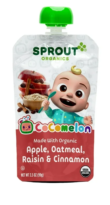 RCI Food - CoComelon Sprout Organics Stage 2 Baby Food, Organic Apple, Oatmeal, Raisin & Cinnamon, 3.5 oz Pouch
