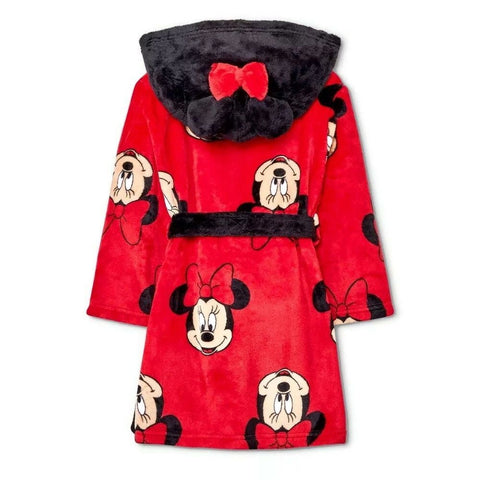 Disney Minnie Mouse Toddler Girl's Minky Fleece Hooded Bathrobe, Robe, Size 2T/3T