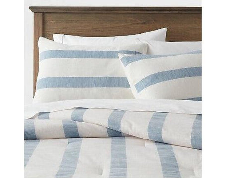 3pc Full/Queen Stripe Comforter & Sham Set Blue - Threshold