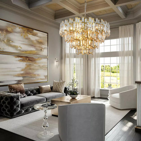 ANTILISHA Luxury Large Foyer Chandelier Modern Crystal Round Chandelier Pendant Hanging Light