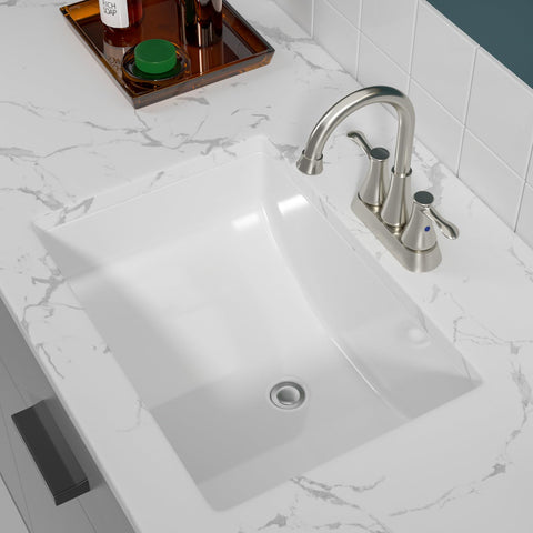 Undermount Bathroom Sink - Sarlai 21 x 15 inch Rectangular Vessel Sink Undermount Sink Modern White Ceramic Rectangle Sink, Vanity Sink Art Basin with Overflow, Interior Bowl Size 19" x 13"