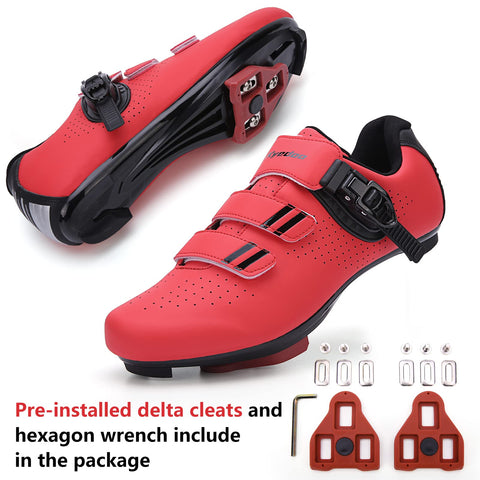 Mens Womens Cycling Shoes Compatible with Pelaton Bike Shoes Road Bike Shoes Riding Bicycle Pre-Installed with Delta Cleats Clip Indoor Outdoor Pedal