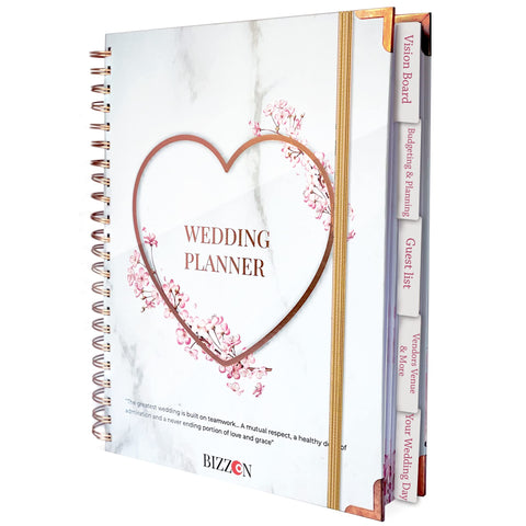Bizzon Wedding Planner (9" x 11") with 5 Tabbed Sections & 7 Inner Pockets