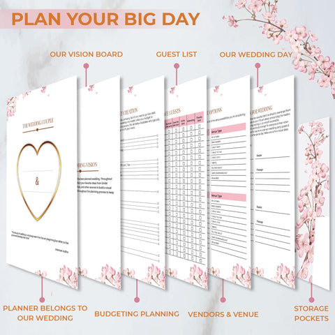 Bizzon Wedding Planner (9" x 11") with 5 Tabbed Sections & 7 Inner Pockets