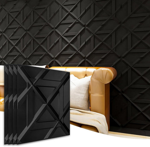 Art3d PVC 3D Wall Panel, Decorative Wall Tile in Black 12-Pack 19.7"x19.7"