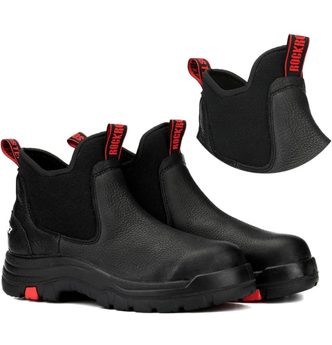 ROCKROOSTER Bakken Men's Black 6 inch Chelsea, Slip-on Work Boots, Waterproof, EH Rated, ASTM Standard AK303-Soft Toe, AK323-Steel Toe