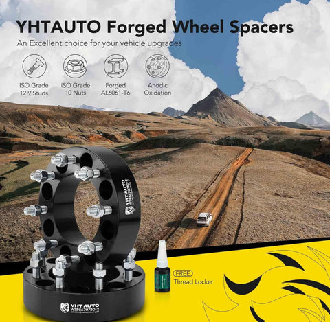 YHTAUTO 8x170mm Wheel Spacers 2 inch Fits Ford F-250 F-350 Super Duty 1999 2000 2001 2002, Excursion 2000 2001 2002 Tire Spacers w/ M14x2 & 12.9 Grade Studs, 125mm Hub Bore 8 Lug 2PCS Black Adapters