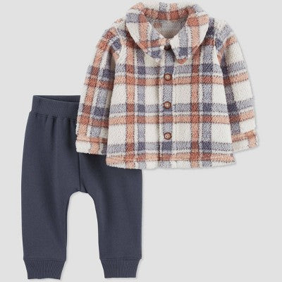 Carter's Just One You®️ Baby Boys' 2pc Flannel Top & Bottom Set - Gray/Brown