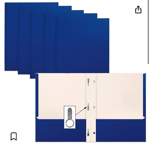 Blue Paper 2 Pocket Folders with Prongs