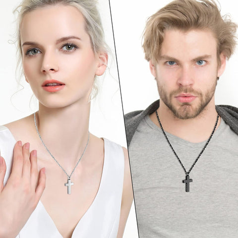 Cross Urn Necklace Set of 2, Stainless Steel Cremation Necklace Set, 2 Pcs Necklace for Human Ashes Cremation Jewelry for Men Women-In Loving Memory