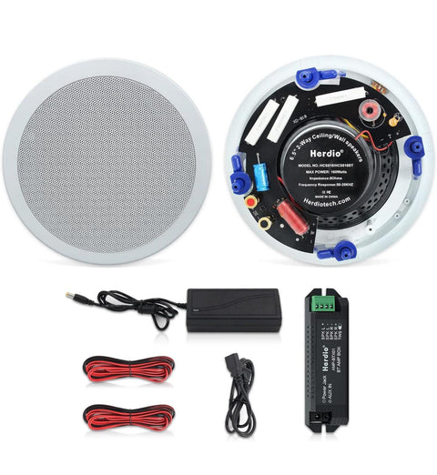 Herdio 6.5 Inch Bluetooth Ceiling Speakers 320W 2-Way Flush Mount in Wall Speakers