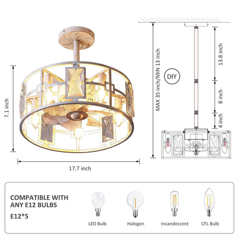 PAZALA Ceiling Fans with Lights Retro White