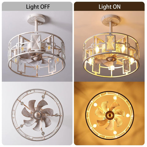 PAZALA Ceiling Fans with Lights Retro White