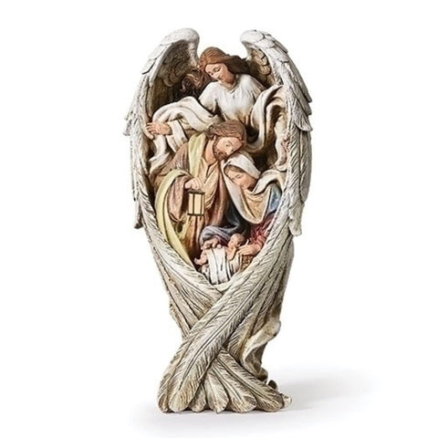 Roman Joseph's Studio Holy Family Wrapped in Angel Wings Figurine, 13.5-inch Height, Home Decor