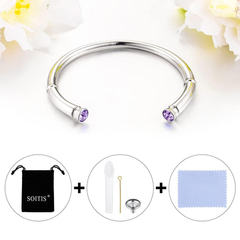SOITIS Urn Bracelet for Ashes Stainless Steel Cremation Bracelet with Birthstone Memorial Jewelry Ashes Holder for Women